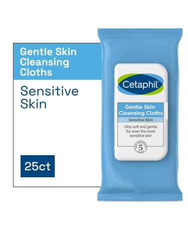 Cetaphil Gentle Skin Cleansing Cloths â€“ 25 Pre-Moistened 5x7.9 for Sensitive Skin - Buy Online on GoSupps.com