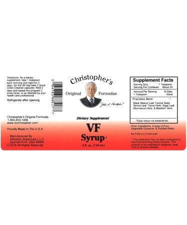 Christopher's Original Formulas VF Syrup - 4 fl oz (118 ml) | Herbal Health Supplement - Buy Online on GoSupps.com