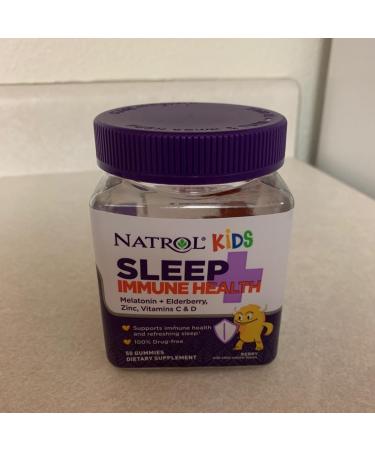 Natrol Kids Sleep Immune Health Aid Gummies with Melatonin Zinc Vitamin C and D - Elderberry - 50 Gummies 