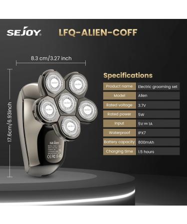 SEJOY 5 in1 Electric Razor Wet Dry Head Shaver for Bald Men Trimmer Grooming Kit - IPX7 waterproof - Buy Online on GoSupps.com