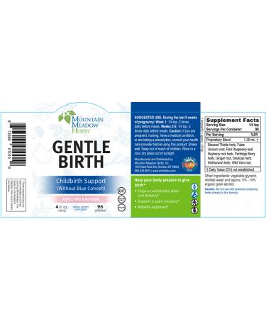 Mountain Meadow Herbs Gentle Birth Labor Prep Liquid Herbal Extract - Childbirth Support 4oz (Blue Cohosh-Free) - Buy Online on GoSupps.com
