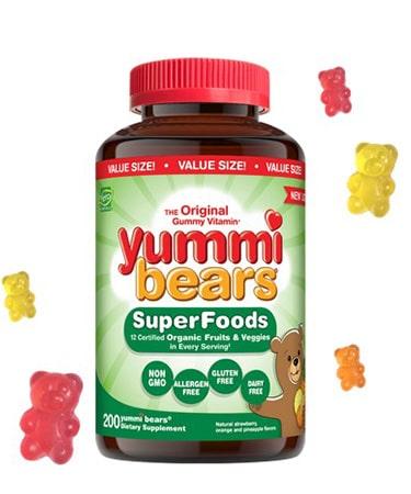 Hero Nutritionals Yummi Bears SuperFoods Fruits & Veggies Value Size - 200 Gummies