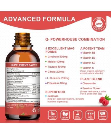 2-Pack Magnesium L-Threonate Supplement 1000mg for Nerv & Muscle Support - NATURAL RASPBERRY FLAVOR Liquid Drops - Promotes Relaxation & Sleep - 2 Fl Oz - Buy Online on GoSupps.com