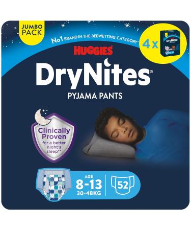 DryNites absorbent night diapers Teen for bedwetting for boys 8-13 years (27-57 kg) 4 x 13 pieces 13 pieces (pack of 4)