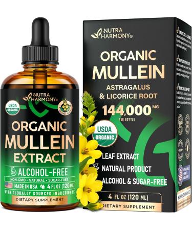 NUTRAHARMONY Mullein Drops for Lungs Organic Mullein Extract - 4 Fl Oz.