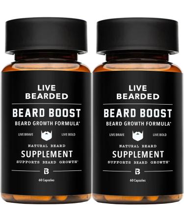 Live Bearded: Beard Boost - Beard Hair Growth Multivitamins with Biotin 5000 mcg Vitamin C Vitamin E and Zinc - 60-Day Supply - Thick Strong Full Beard Growth Support - Made in The USA