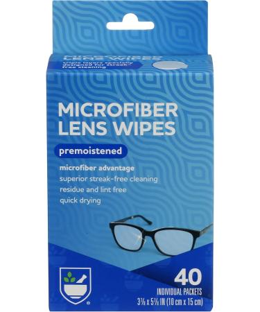 Rite Aid Eye Care Microfiber Lens Wipes, Premoistened, Individually Wrapped Packets - 40 Count | Quick Drying, Anti-Streak Formula| Eyeglass Cleaning Wipes | Eye Glass Cleaner and Cloths | Lens Wipes