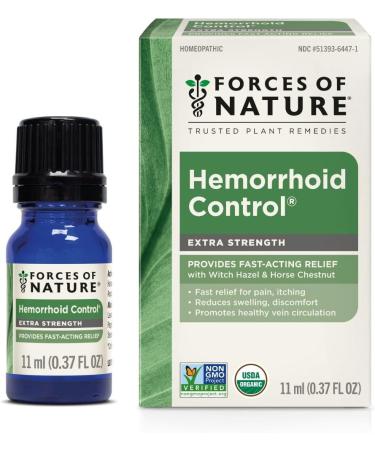 Forces of Nature Natural, Organic, Hemorrhoid Extra Strength Relief (11ml) Non GMO, No Harmful Chemicals -Quickly Shrink Enlarged Veins, Ease Pain, Soreness, Itching Associated with Hemorrhoids 0.37 Fl Oz (Pack of 1)