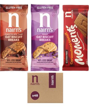 Nairn s Gluten Free Variety Pack Oat Biscuit Breaks Flavors inc. Chocolate Chip Fruit Salted Caramel. Pack of 48 (3 Biscuits Per Pack)