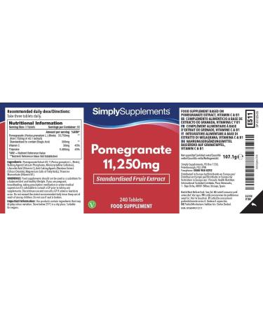 Pomegranate Extract Tablets | 10000mg Formula with Vitamin C | 240 Tablets | Vegan & Vegetarian | UK Made - Buy Online on GoSupps.com