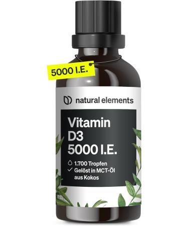 Vitamin D3 - Laboratory tested 5000 IU per drop - 50ml (1700 drops) - In MCT oil from coconut - High dose liquid 5 000 IU