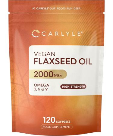 Flaxseed Oil Capsules 2000mg | 120 Count | High Strength Food Supplement | Cold Pressed | Omega 3 6 9 | by Carlyle - Buy Online on GoSupps.com
