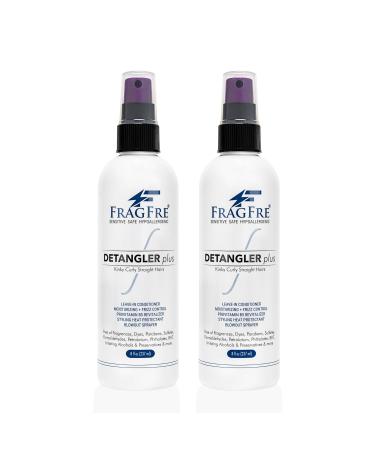 FRAGFRE Detangler Plus 8 oz (2-Pack Gift Set) - Fragrance Free Hypoallergenic Parabens Free - Heat Protectant and Blowout Spray - Leave in Conditioner for Sensitive Skin - Fragrance Free Hypoallergenic Unscented 