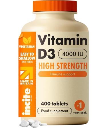 Vitamin D 4000iu - 400 Premium Vitamin D3 Easy-Swallow Micro Tablets - One a Day High Strength Cholecalciferol VIT D3 - Vegetarian Supplement - Made in The UK by Incite Nutrition Vitamin D3 4000iu - Buy Online on GoSupps.com