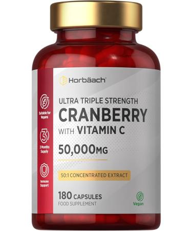 Cranberry Capsules 50000 mg | High Strength Cranberry Extract with Vitamin C | 180 Powder Capsules | Supplement for Women & Men | Horbaach - Buy Online on GoSupps.com
