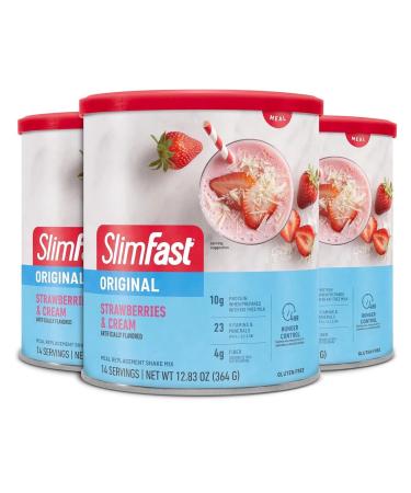 SlimFast Meal Replacement Powder, Original Strawberries & Cream, Weight Loss Shake Mix, 10g of Protein, 14 Servings (Pack of 3) Strawberry Meal Replacement Powder
