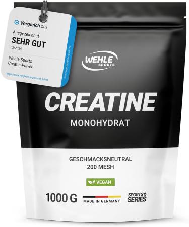 Creatine Monohydrate 1kg powder pure creatine micronized quality Mesh 200 - optimally high dosage 100% vegan - Wehle Sports (1000g) - Buy Online on GoSupps.com