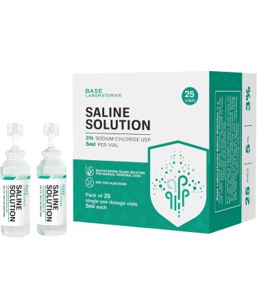 Base Labs 3% Hypertonic Saline Solution for Nebulizer Machine | Saline Solution for Kids & Adults for Inhalation Treatment & Nasal Hygiene Devices | Clears Lungs & Congestion l 25 Vials 5ml Unit Dose 25 Count (Pack of 1) - Buy Online on GoSupps.com