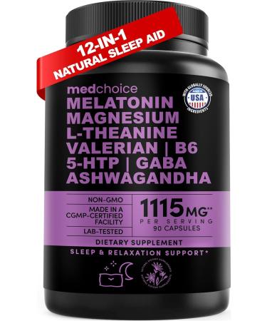 MEDCHOICE 10-in-1 Melatonin Capsules - 5mg Melatonin Natural Sleep Aid with L Theanine, 5 HTP, GABA, Valerian Root, Chamomile, Vitamin B6, Magnesium for Sleep Support - Sleep Supplement (Pack of 1)