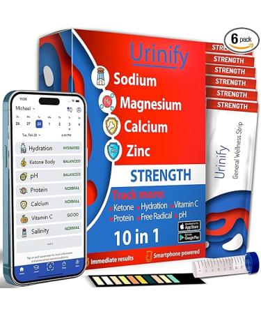  URINIFY Strength Urine Test Strips and Mobile App for Keto Strips Urine Test Hydration Test Metabolism Test Electrolytes pH Vitamin C urinalysis Test Strips (6 Count (Pack of 1))