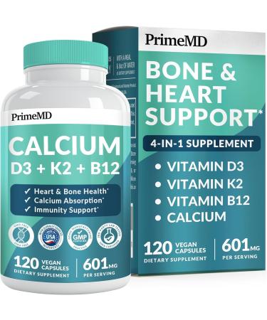 4-in-1 Calcium 600 mg with Vitamin D3 K2 B12 - Vitamin D3 K2 5000 IU Supplement for Heart, Bone & Immune Support - Calcium Supplements for Women & Men - Gluten-Free, Non-GMO, Vegan Friendly(120 count) 120 Count (Pack of 1)