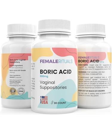 Female Rituals Boric Acid Suppositories 600mg - Vaginal pH Balance & Yeast Infection Treatment - USA Made Feminine Hygiene (30 Count) - Buy Online on GoSupps.com