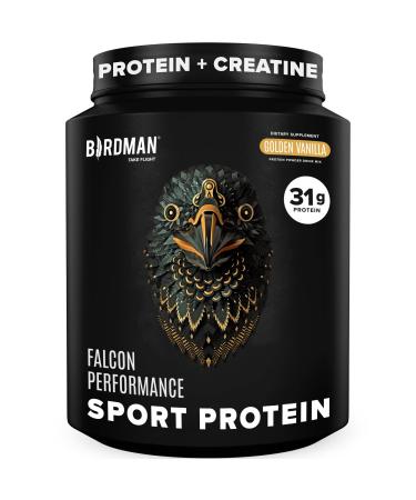 BIRDMAN Falcon Performance Vegan Protein Powder 31g Protein 5g Creatine 5g BCAA Probiotics Electrolytes Pre Workout Low Carb Sugar Free & Dairy Free Plant Based Vanilla Protein -19 Servings Golden Vanilla 1.9 Pound