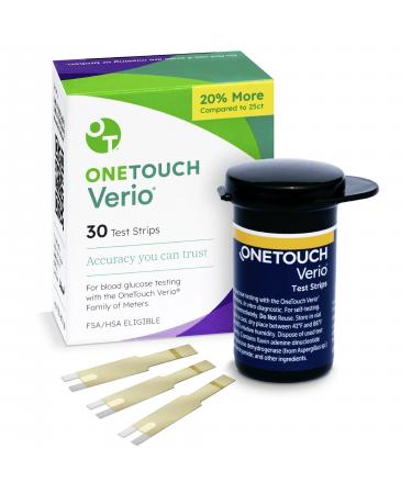 OneTouch Verio Test Strips for Diabetes - Diabetic Test Strips for Blood Sugar Monitor | at Home Self Glucose Testing | 1 Box, 30 Test Strips