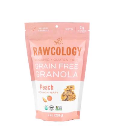 Rawcology - Peach with Goji Berry Organic Granola | Grain Free Granola | Gluten Free Granola | Healthy Cereal | Vegan Low Sugar Keto Paleo Peanut Free NON-GMO Allergen Friendly (3 x 200g) Peach- Keto