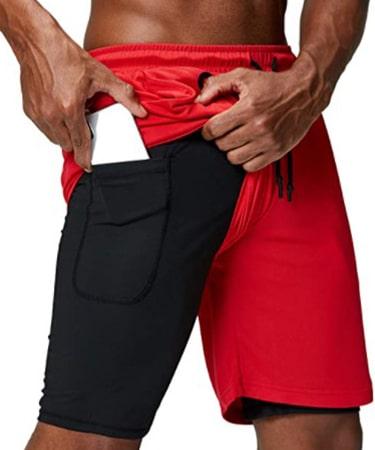 Pinkbomb Men's 2 in 1 Running Shorts Gym Workout Quick Dry Mens Shorts with Phone Pocket