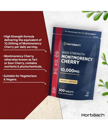 Montmorency Cherry Tablets 10000mg | 300 Tart Cherry Active Pills | 50:1 Tart Cherry Extract Supplement for Men & Women | Vegan | by Horbaach - Buy Online on GoSupps.com