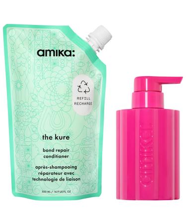 amika The Kure Bond Repair Refillable Conditioner Bottle and Pouch Set