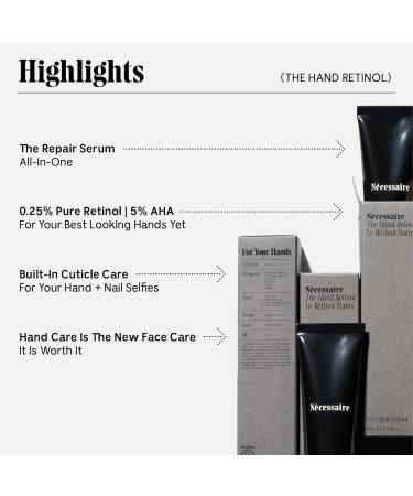 Shop N cessaire The Hand Retinol - Repair Serum with 0.25% Pure Retinol 5% AHA + 10 Peptides - 2.2 oz / 65 ml Online - Best Price & International Shipping - Buy Online on GoSupps.com