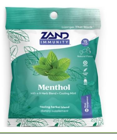 Zand Immunity Menthol HerbaLozenge Cough Drops | Peppermint, Eucalyptus Herb Blend - 15 Lozenges