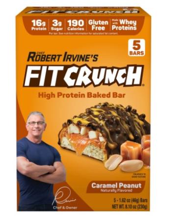 FITCRUNCH Caramel Peanut, High Protein Baked Bar, 16g Protein, 8.10 oz., 5ct