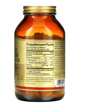 Buy Solgar Chewable Calcium 500 mg - 120 Wafers | Strong Bones & Teeth - Buy Online on GoSupps.com