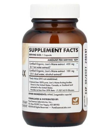 PURE ESSENCE LABS MyPure Lions Mane 4X Mushroom Supplement - Immune Support & Energy Boost - 100% Real Mushroom Extract - 30 Capsules - Buy Online on GoSupps.com