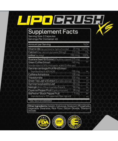 Forzagen Lipocrush Fat Burner with Guarana, Green Coffee, Garcinia Cambogia, Green Tea, Cayenne Pepper & Bioperine - 90 Natural Capsules - Buy Online on GoSupps.com