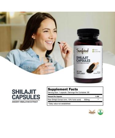 Buy Sunfood Raw Shilajit Capsules 500mg - 90 Count for Energy & Wellness - Buy Online on GoSupps.com