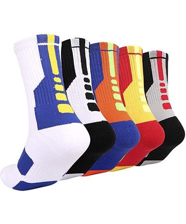 DISILE Elite Cushioned Dri-Fit Athletic Crew Thick Sports Socks Unisex- 5 Pairs