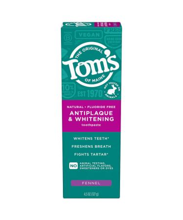 Tom's of Maine Natural Antiplaque & Whitening Toothpaste Fluoride-Free Fennel 4.5 Oz. - Buy Online on GoSupps.com