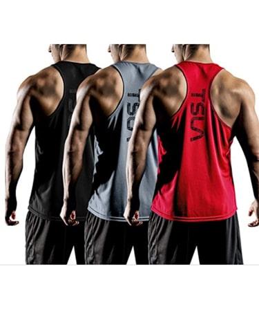 TSLA 3 Pack Men's Dry Fit Y-Back Muscle Workout Tank Tops