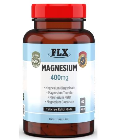 FLX 60 Tablets Magnesium Elements 400 mg Magnesium Bisglycinate Malate Taurate Gluconate