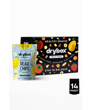 DRYBOX 14 Pack Sugar Free Dried Pear Dried Fruit Chips Natural Snack 34g