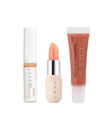 LUSS Lip Gloss Lip Gloss No7 Lip Balm No2 and Eyebrow and Eyelash Nourishing Serum 3 Piece Set