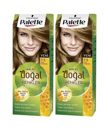 Schwarzkopf 2-Palette Naturel 7-5 Light Caramel - Hair Dye Oil Care Permanent Natural Colors