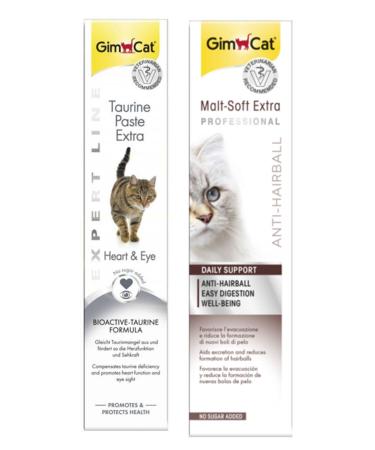 Gimcat Taurine Paste Heart and Eye Health Support 50gr + Anti-hairball Malt Paste Cat Paste 100gr