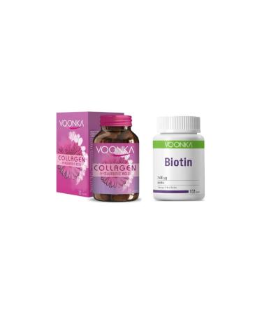 Voonka Collagen Hyaluronic Acid Collagen Supplement 32 Tablets + Biotin Supplement 2500 Mcg 102 Tablets