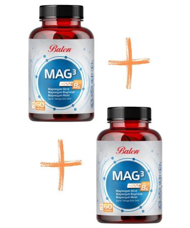 Balen Mag3 Magnesium Citrate Magnesium Bisglycinate Magnesium Malate + B6 Vitamin 60 Capsules 2 Pieces
