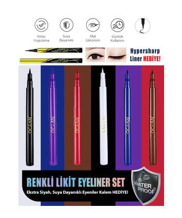 Lux Cosmetics Eyeliner Set Liquid Pencil Eyeliner Waterproof Intensely Pigmented 6 Colors